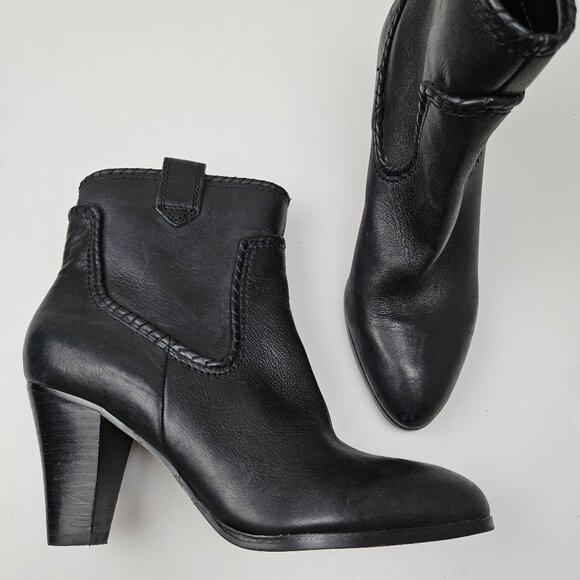 Karl Lagerfield Province Leather Trimmed‎ Heeled Booties 8.5 Black Boot - Picture 1 of 11